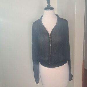 NWOT Zara black chiffon sheer jacket with fringe detail on back SZ M